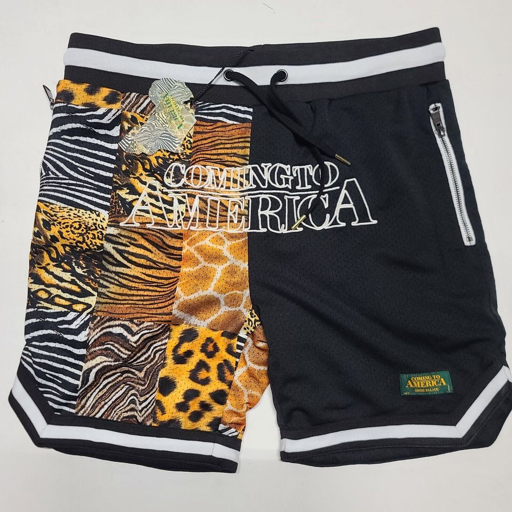 Coming to America x Shoe Palace Shorts Mens Large Black‎ Animal Print Movie New